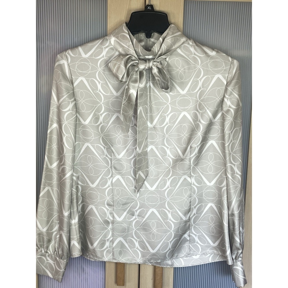 Brooks Brothers Silk Ruffle Blouse Bow 12 Beige Romantic Career Party Top Shirt